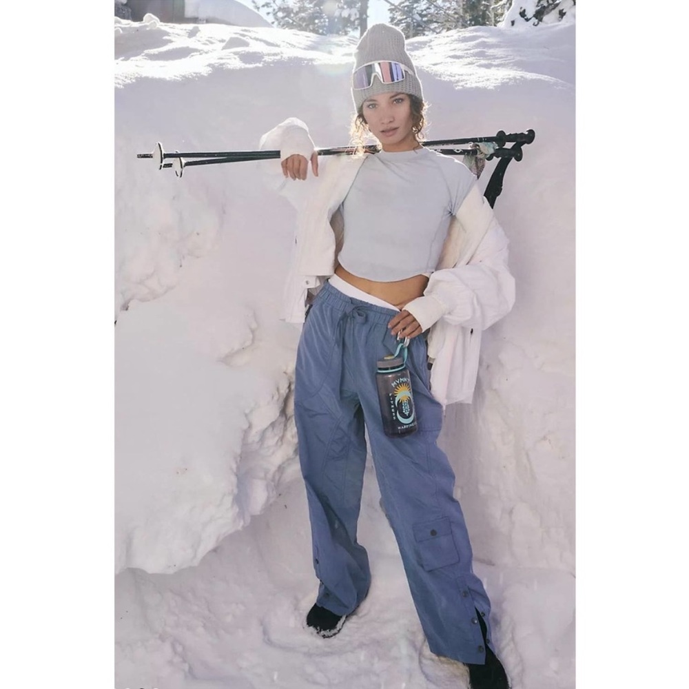 Free People Wide Leg Cargo Pants in Dusty Blue